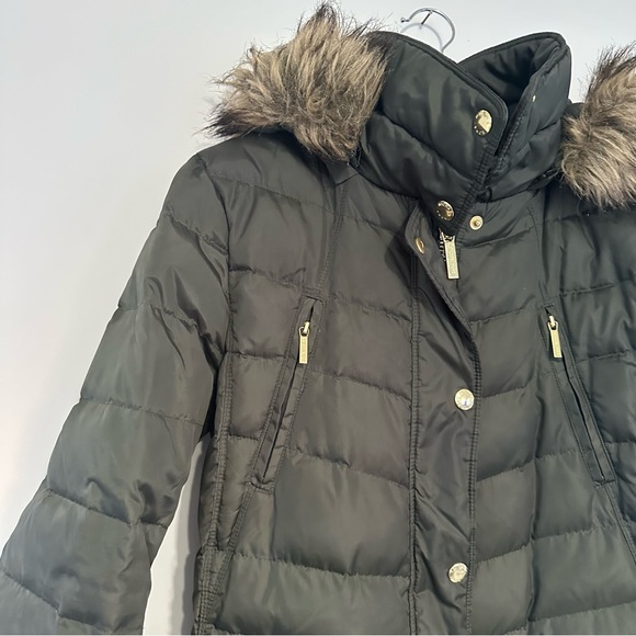 Michael Kors Coat Olive Green Faux Fur Hood Women's Medium - Picture 9 of 13